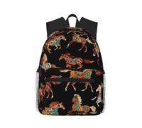 MyPiky Sac à dos bohème décontracté avec imprimé lotus doré et fleurs, sac à dos léger pour ordinateur portable pour homme et femme, sac d'ordinateur, Cheval marron, Taille unique