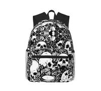 MyPiky Sac à dos décontracté à imprimé mélangé de peinture noire et blanche, sac à dos léger pour ordinateur portable pour homme et femme, sac d'ordinateur, Tête de mort florale noire, Taille unique