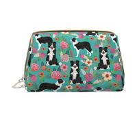 MyPiky Sac à maquillage en cuir avec imprimé floral Border Collie, petite trousse de maquillage pour sac à main, pochette cosmétique, pochette de toilette pour femme, Border Collie Florals, One Size