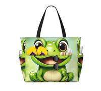 MyPiky Sac de plage imprimé grenouille verte pour femme, sac fourre-tout de voyage avec fermeture éclair et poches, grand sac fourre-tout de plage d'été, sac de piscine, noir, Taille unique