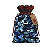 MyPiky Sacs cadeaux de Noël avec cordon de serrage et imprimé camouflage bleu, sacs de rangement réutilisables