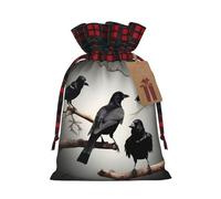 MyPiky Sacs cadeaux de Noël avec cordon de serrage et motif corbeau noir sur une branche - Réutilisables