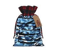MyPiky Sacs cadeaux de Noël avec cordon de serrage - Motif camouflage bleu - Réutilisables