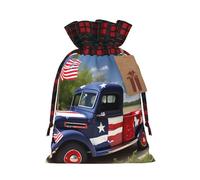 MyPiky Sacs cadeaux de Noël avec cordon de serrage, sacs de rangement réutilisables avec imprimé camions patriotiques du 4 juillet