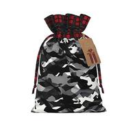 MyPiky Sacs cadeaux de Noël avec cordon de serrage, sacs de rangement réutilisables avec imprimé camouflage noir, gris, blanc