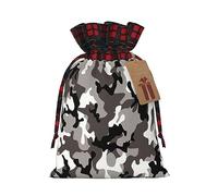 MyPiky Sacs cadeaux de Noël avec cordon de serrage, sacs de rangement réutilisables avec imprimé camouflage noir, gris, blanc
