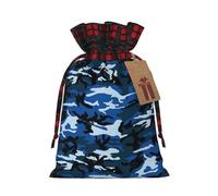 MyPiky Sacs cadeaux de Noël avec cordon de serrage, sacs de rangement réutilisables avec motif camouflage bleu