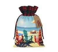 MyPiky Sacs cadeaux de Noël avec cordon de serrage, sacs de rangement réutilisables avec motif de chaises de plage et paysages