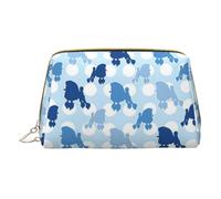 MyPiky Trousse de maquillage en cuir avec imprimé caniche bleu à pois, petite trousse de maquillage pour sac à main, pochette cosmétique, pochette de toilette pour femme, Motif caniche bleu à pois