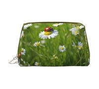 MyPiky Trousse de maquillage en cuir avec imprimé marguerite coccinelle, petite trousse de maquillage pour sac à main, trousse de toilette, pochette de voyage pour femme, Ladybug Daisy1, One Size