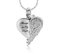 MYPOWER Bijou funéraire pour Femme - Collier Pendentif urne cœur et Aile - Souvenir précieux - Toujours dans Mon cœur - Argent