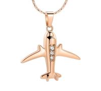MYPOWER Collier pour Cendres de crémation, Pendentif Avion en Acier Inoxydable incrusté de Cristal, Bijou urne commémorative pour Un être Cher, Souvenir de Pilote - Or Rose