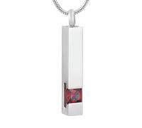 MYPOWER Collier urne commémorative en Acier Inoxydable avec Pierre de Naissance colorée incrustée, Contenant Les Cendres d'un être Cher - Bijou Souvenir - Pierre Rouge
