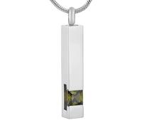 MYPOWER Collier urne commémorative en Acier Inoxydable avec Pierre de Naissance colorée incrustée, Contenant Les Cendres d'un être Cher - Pierre Vert Olive