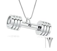MYPOWER Collier urne funéraire en Acier Inoxydable avec Pendentif haltère pour Cendres d'animaux/Humains, Style Sportif, Souvenir commémoratif pour Femme, Argent