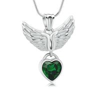 MYPOWER Collier urne funéraire en Forme d'aile d'ange, en Acier Inoxydable, orné d'un cœur incrusté de Cristal. Bijou Souvenir pour Femme - Argent et Vert