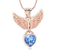 MYPOWER Collier urne funéraire en Forme d'aile d'ange, en Acier Inoxydable, orné d'un cœur incrusté de Cristal. Bijou Souvenir de crémation pour Femme - Or Rose et Bleu