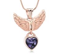 MYPOWER Collier urne funéraire en Forme d'aile d'ange, en Acier Inoxydable, orné d'un cœur incrusté de Cristal. Bijou Souvenir pour Femme - Or Rose et Violet
