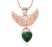 MYPOWER Collier urne funéraire en Forme d'aile d'ange, en Acier Inoxydable, orné d'un cœur incrusté de Cristal. Bijou Souvenir de crémation pour Femme - Or Rose et Vert