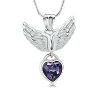 MYPOWER Collier urne funéraire en Forme d'aile d'ange, en Acier Inoxydable, orné d'un cœur incrusté de Cristal. Bijou Souvenir pour Femme - Argent et Violet
