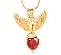 MYPOWER Collier urne funéraire en Forme d'aile d'ange, en Acier Inoxydable, orné d'un cœur incrusté de Cristal. Bijou Souvenir pour Femme - Or et Rouge