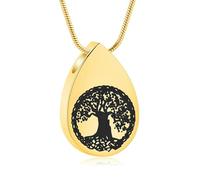 MYPOWER Colliers Urnes en Forme de Larme pour Cendres, médaillons commémoratifs pour Cendres, Arbre de Vie, Bijoux de crémation, Pendentif Souvenir pour Cendres pour Femmes, Or