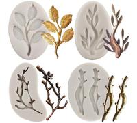 MYPRACS Branche D'arbre Moule En Silicone Branche De Brindille Feuilles Fondant Moules Pour Chocolat Bonbons Décoration De Gâteau Cupcake Topper Pâte De Gomme Ensemble De 4