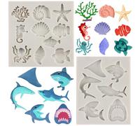 MYPRACS Lot De 2 Moules à Fondant En Forme De Requin Océan Mini Moules En Silicone Pour Animaux Marins Coquillage étoile De Mer Poulpe Tortue Chocolat Bonbons Pour Décoration De Gâteaux
