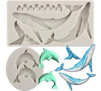 MYPRACS Lot De 2 Moules À Fondant En Silicone En Forme De Dauphin Vagues De L'océan Queue De Poisson Moules À Chocolat Pour Décoration De Gâteaux Sur Le Thème De L'océan Bonbons Pâte À Gomme