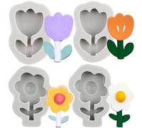 MYPRACS Lot de 4 moules à gâteau en silicone en forme de fleur de tournesol, tulipes et petites fleurs pour décoration de gâteaux, bonbons, argile polymère