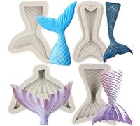 MYPRACS Lot De 4 Moules À Queue De Sirène En Silicone Pour Fondant Décoration De Gâteaux Bonbons Chocolat Cupcakes Argile Polymère Pâte À Gomme