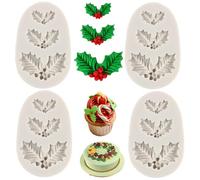 MYPRACS Lot de 4 moules de Noël en silicone - Motif feuilles de rose trémière - Pour décorer des gâteaux au sucre, des cupcakes, de l'argile polymère, des bonbons, du chocolat, de la pâte à fleurs