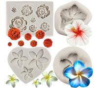 MYPRACS Lot De 4 Moules En Silicone En Forme De Fleur De Rose De Fondant De Fleur D'hibiscus De Plumeria Pour Décoration De Gâteaux Cupcakes Bonbons Chocolat Pâte De Gomme Argile Polymère