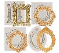MYPRACS Lot de 4 moules en silicone pour cadres photo, fondants, style baroque, curlicues, décoration de gâteau, chocolat, bonbons, pâte à gomme, lot de 4