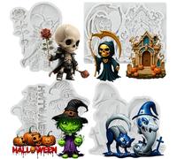 MYPRACS Lot de 4 moules en silicone pour décoration de gâteaux Halloween en forme de squelette et citrouille