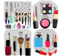 MYPRACS Lot De 4 Moules En Silicone Pour Rouge À Lèvres Bouteille De Parfum Fondant Vernis à Ongles Pinceaux De Maquillage Décoration De Cupcakes Argile Polymère Pâte À Gomme Décoration De Gâteau