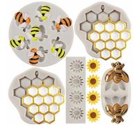 MYPRACS Lot De 5 Moules En Silicone En Forme De Bourdon En Forme De Nid D'abeille Tournesol Et Abeille Pour Fondant Décoration De Gâteaux Cupcakes Bonbons Chocolat Pâte À Gomme Argile Polymère