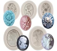 MYPRACS Lot de 5 moules en silicone en forme de camée en forme de fleur de rose pour décoration de gâteaux, pâte à sucre, pâte polymère