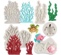 MYPRACS Lot De 5 Moules En Silicone Pour Fondant Thème Marin Algues Poissons De Mer Corail Tortues De Mer Pour Décoration De Gâteaux Cupcakes Bonbons Chocolat Pâte À Gomme Argile Polymère