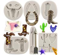 MYPRACS Lot De 6 Moules En Silicone En Forme De Tête De Taureau Plumes Flèches Bottes De Cowboy Fer À Cheval Sabot Fondant Chocolat Cactus Étoile Chaussure Moule Pour Bonbons Décoration De Gâteaux