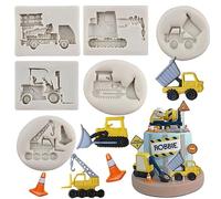 MYPRACS Lot de 6 moules en silicone pour pelleteuse, chantier de construction, bulldozer, grue de camion, pour décoration de gâteau, cupcake, bonbons, chocolat, pâte à fleurs, argile polymère