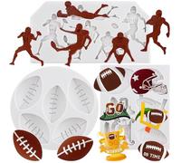 MYPRACS Moule en Silicone Ballon Moules Fondant Rugby Joueur de Rugby Casque Bonbon pour Décoration de Gâteau Chocolat Cupcake Topper Polymère Argile Caoutchouc Pâte 3 Pièces