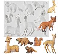 MYPRACS Moule en silicone pour fondant avec animaux de la forêt renard, écureuil, lapin, raton laveur, cerf sika, pour décorer des gâteaux, cupcakes, chocolats, bonbons, argile polymère, pâte à fleurs