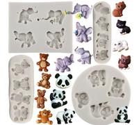 MYPRACS Moules À Fondant En Silicone Éléphant Ours Panda Chat Pour Chocolat Bonbons Résine Pâte À Sucre Décoration De Gâteaux Ensemble De 4