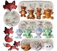 MYPRACS Moules À Fondant En Silicone Tête De Chat Renard Licorne Ours Pour Pâte À Sucre Gomme Bonbons Chocolat Décoration De Gâteaux Lot De 4
