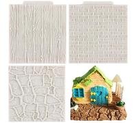 MYPRACS Rock Brique Mur Texture Fondant Moules Grain De Bois Écorce D'arbre Silicone Impression Tapis Pour DIY Décoration De Gâteau Cupcake Topper Chocolat Polymère Argile Gomme Pâte Ensemble De 3