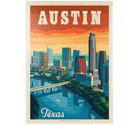 MyPuzzle Austin, Texas: Skyline, Vintage Poster - Premium 1000 Pièces Puzzle - Collection spéciale MyPuzzle de Anderson Design Group