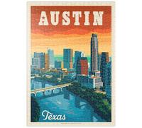 MyPuzzle Austin, Texas: Skyline, Vintage Poster - Premium 500 Pièces Puzzle - Collection spéciale MyPuzzle de Anderson Design Group