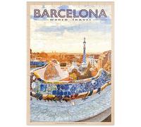 MyPuzzle Barcelone, Espagne - Parc Güell, Mosaic Mirage at Dusk, Vintage Travel Poster - Premium 100 Pièces Puzzle - Collection spéciale MyPuzzle de Havana Puzzle Company