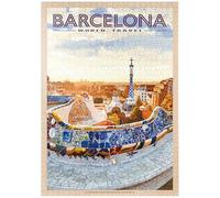 MyPuzzle Barcelone, Espagne - Parc Güell, Mosaic Mirage At Dusk, Vintage Travel Poster - Premium 1000 Pièces Puzzle - Collection spéciale MyPuzzle de Havana Puzzle Company